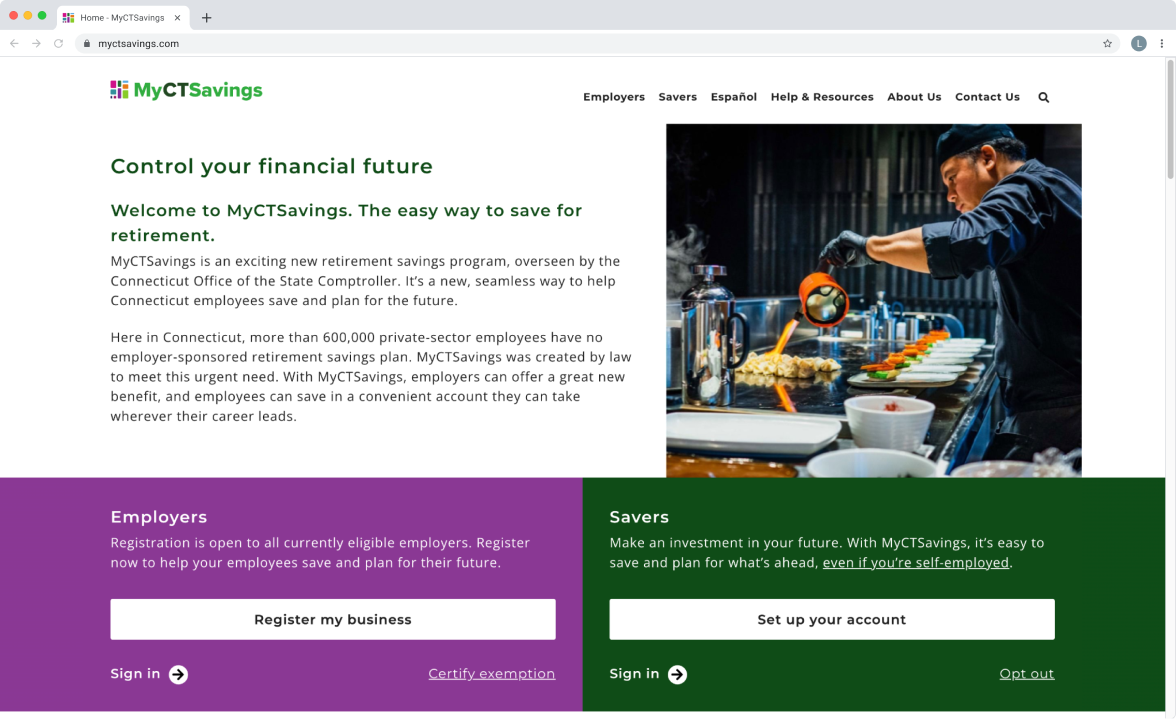MyCTSavings Website Home Page