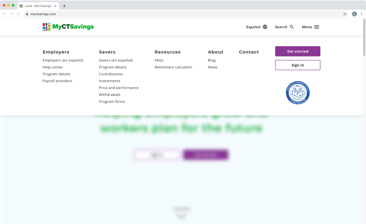 MyCTSavings Website Home Page